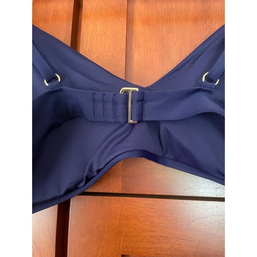 Quince Italian V-Neck Bikini Swim Top Deep Navy Blue Size XL NEW